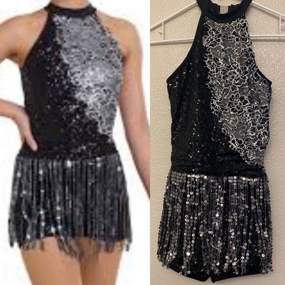 Curtain Call Dance Costume Black silver fringe dress Dont mean a thing J5418 ASM